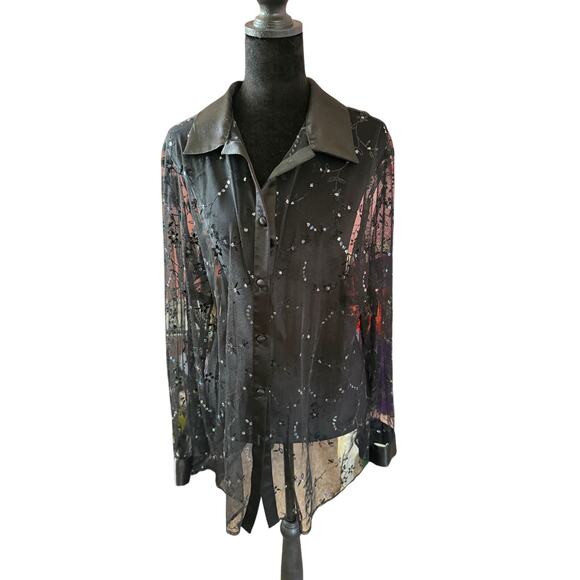 S.L. Fashions Tops - L. Fashions Woman Sheer Black Mesh Sequin Floral Blouse Plus Size 18W Goth Y2K